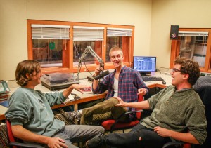 The three boys joking around in the studio. Photo by Joanna Silverman.