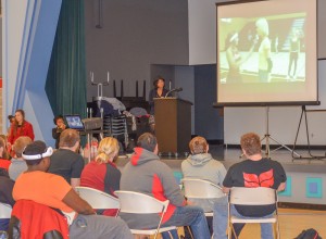 Attendees at the PDC event watch clips from popular films that portrayed stereotypes. Photograph by Carsen Jenkins.