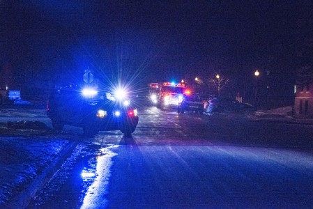 Fire and police vehicles congregated on East Street outside Loose Hall in the early morning hours of March 10 in response to a fire alarm caused by a fire in Loose Third kitchen. Photo by John Brady.