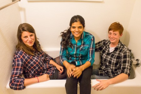 Emma Macdonald, Sadhana Athreya and Emily Groth (all ’14) flash their flannel fashion. Photo by Ying Long.