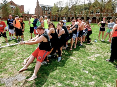Students participate in tug of war during Relays last Saturday, April 26. Photo contributed. 