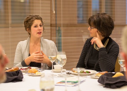 A trustee and student discuss topics of interest during a meet and greet in the JRC. Photo by John Brady.
