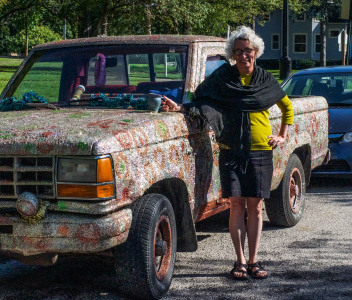 Tilly Woodward sparkles with her car. Photograph by Joanna Silverman.