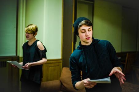 Students practice their monologues in preparation for their performance. Photo by Shadman Asif