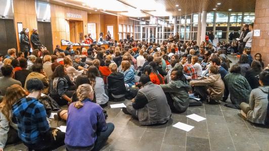Students attended a sit-in in the JRC’s main lobby to protest the events surrounding Ferguson, Mo. Photo by Stephen Gruber-Miller.