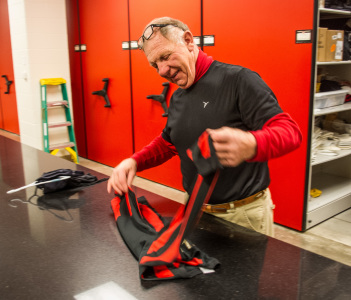 Roger Bauman has been working in the equipment room since 1985. Photo by Jeffrey Li.