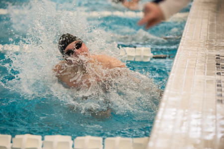 Ian Dixon-Anderson ’17 finished first in the 400-yard medley.  Photo by John Brady