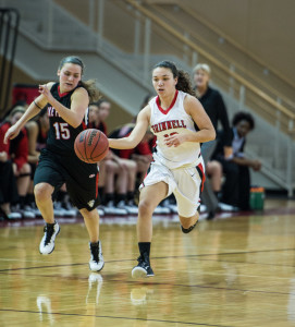 Sophia Gatton '17 dribbles versus Lake Forest earlier this year.  Photo by John Brady 