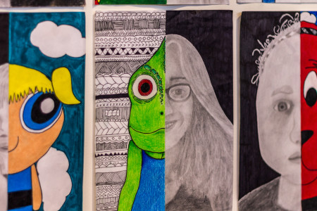 Artwork from high school and middle school students is now on display in the Stewart Gallery. Photo by Matt Kartanata
