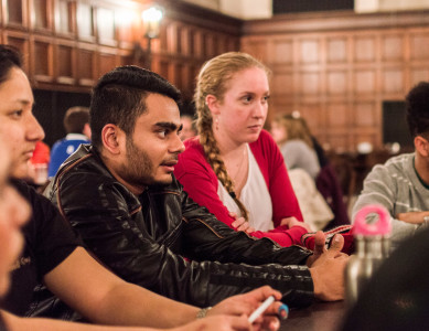 Nirabh Koirala ’17 and Emma Falley ’15 at Thursday’s event.  Photo by Jun Taek Lee