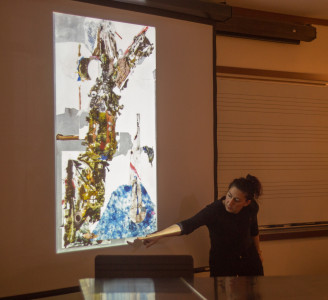 Laleh Khorramian spoke to students about her artistic development and process. Photo by Jeff Li