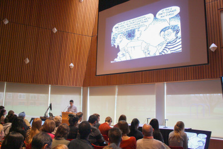 Students gathered to see Alison Bechdel discuss her creative process. Photo by Megan Pachner
