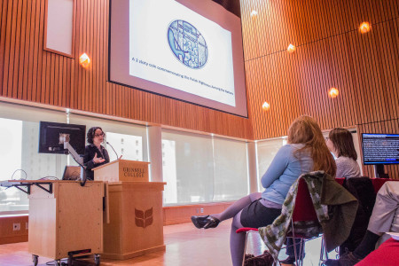 Lehrer spoke about her research exploring  the resurrgence of Jewish culture in post-Holocaust Poland.  Photo by Rae Kuhlman.