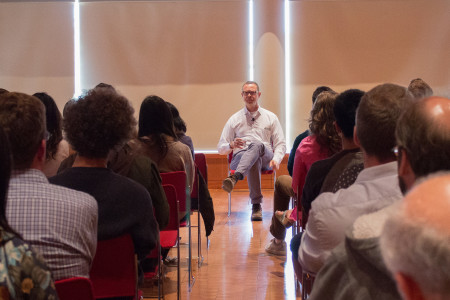 Journalist Howard French shares his findings about Chinese immigrants in Africa in JRC 101. Photo by Rae Kuhlman.