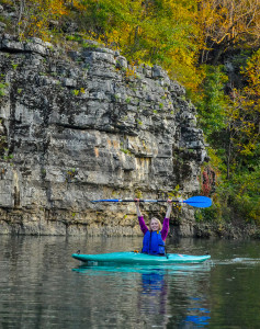 Annie Casey '17 kayaking on a GORP trip to Buffalo River, Ark.