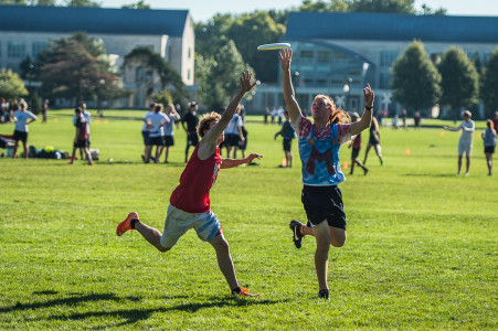 A member of our team, Team Mario (right), attempts to catch a Frisbee last weekend.   Photo by John Brady