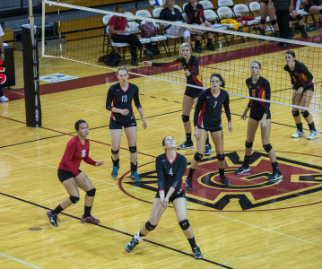 The Pioneers in acion against Simpson College last Tuesday, a match they lost 3-0.  Photo by Jeff Li