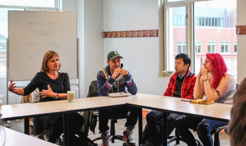 Nelson spoke with students regarding her process and about the innovative way that she teaches fiction writing workshops. Photo by Jae Eun Oh