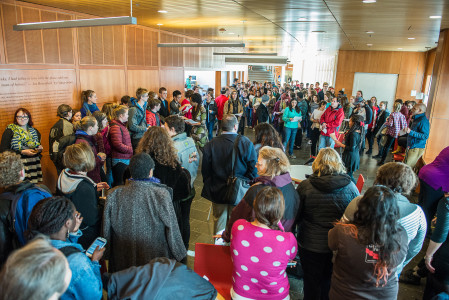 Anita DeWitt ‘17 spoke as part of a demonstration last Thursday, Nov. 19, in the JRC. Photo by John Brady