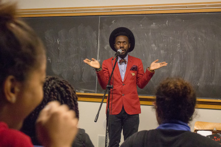 Matam writes and performs poetry and works with youth to encourage creativity.  Photo by Sofi Mendez 