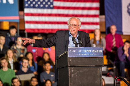 Sen. Bernie Sanders speaks at Grinnell College's Darby Gym as Iowa caucus approaches. 