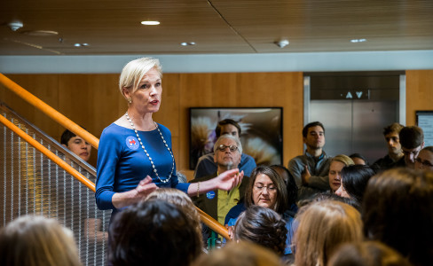 Richards explains that Planned Parenthood has endorsed Clinton because she is a champion for women's rights. Photo by Jun Taek Lee.