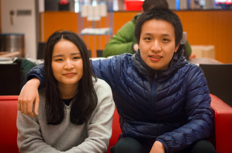 Thu ’18 and Khoa Nguyen ’16 don’t feel there needs to be competition between siblings attending the same college. Photo by Hung Vuong