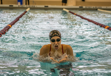 The women’s swimming and diving team will look to defend their Conference title this weekend.  Photo by  Jun Taek Lee