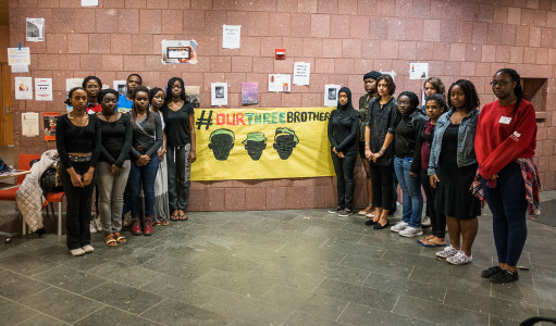 Students gathered in the JRC for a vigil in support of three students killed in Indiana. Photo by John Brady.