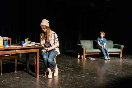 Actors Amaris Bates ’18 and Alex Ullberg ’17 had only 12 hours to prepare for performance. Photo by John Brady. 