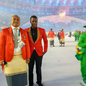Tibatemwa carried the flag for his home country, Uganda ,during the Opening Ceremony at the Rio Olympics. Photo contributed.