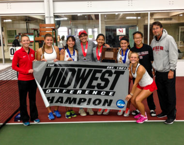 The 2016-17 women's tennis team celebrate their conference victory. Photo contributed. 