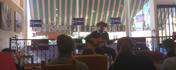 Ben Harper sings "Diamonds on the Inside" at Grinnell's own Saints Rest while campaigning for Hillary. Contributed photo. 
