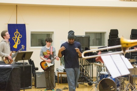 Nick Ward and the band rehearsing in Bucksbaum. Photo by Joanna Silverman.